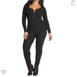 Zipper Front Bodycon Jumpsuit